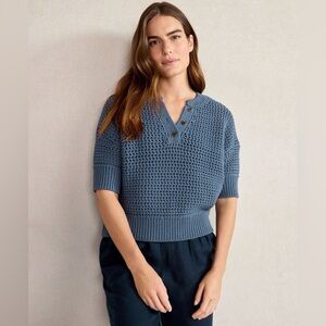 Haven Knot Stitch Henley Sweater — Indigo
